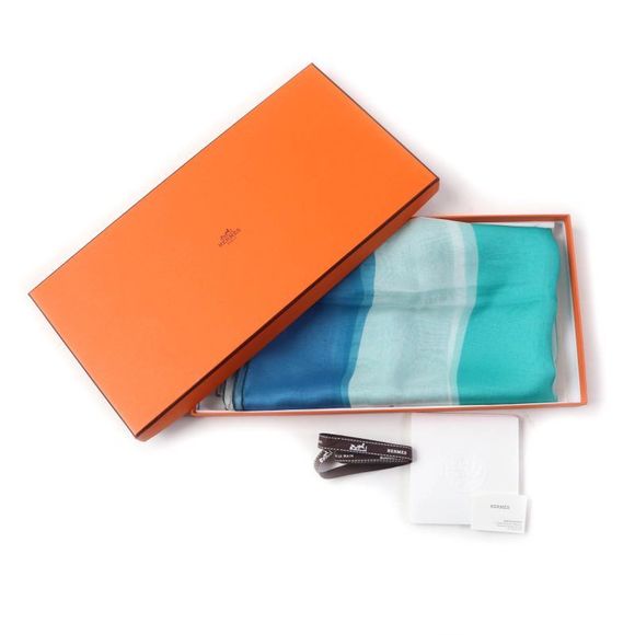 Hermes 100% Silk Muslin With Logo Large Chiffon Scarf/shawl Multicolor With Box - Picture 2 of 9